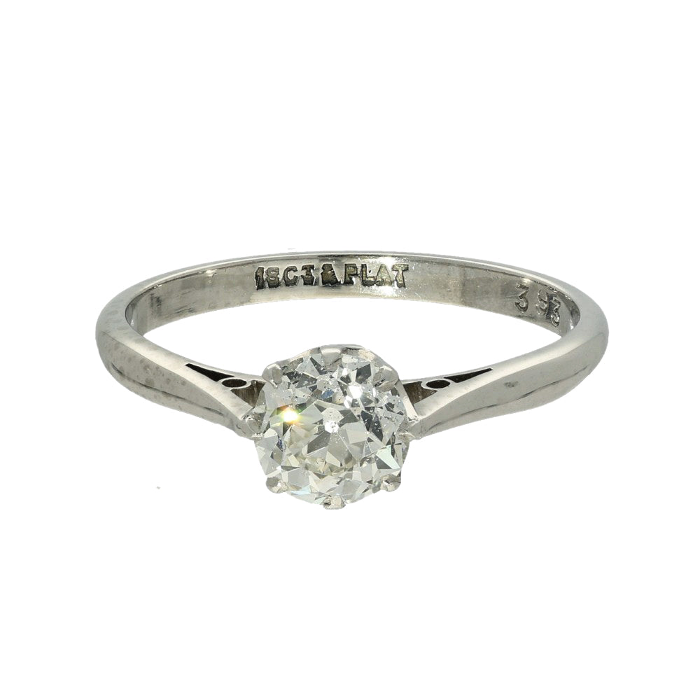Vintage 18ct and Platinum 0.89ct Old Cut Diamond Solitaire Engagement Ring