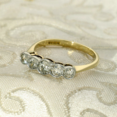 Vintage 18ct Yellow Gold Old Cut Diamond 5 Stone Ring