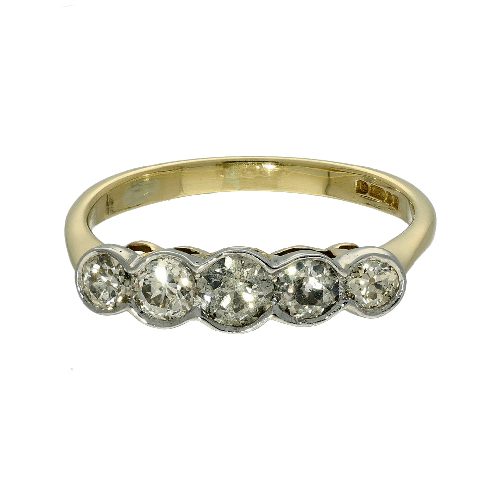 Vintage 18ct Yellow Gold Old Cut Diamond 5 Stone Ring