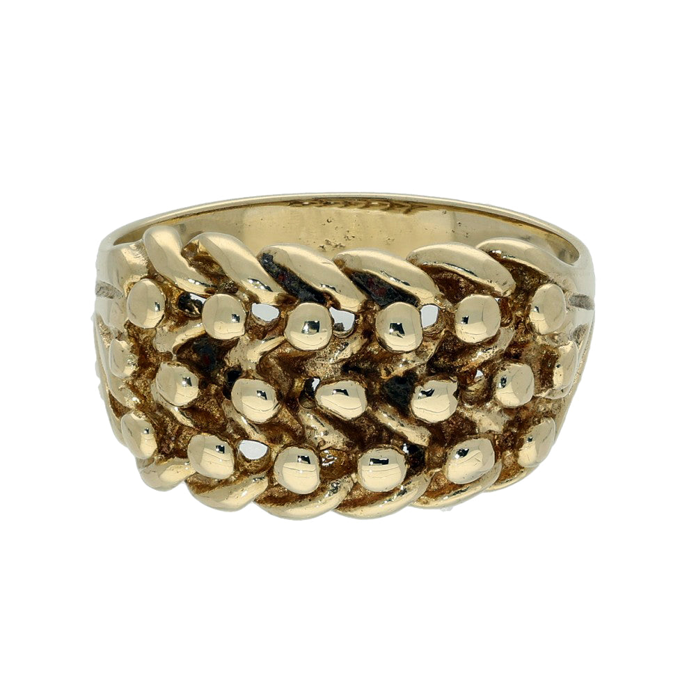 Pre-owned 9ct Yellow Gold 3 Row Keeper Shot Knot Ring 4.9g