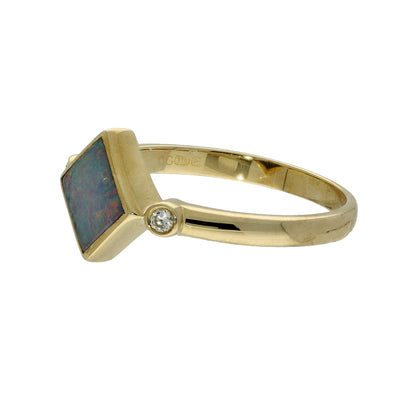 9ct Yellow Gold Square Opal Doublet & Diamond Ring