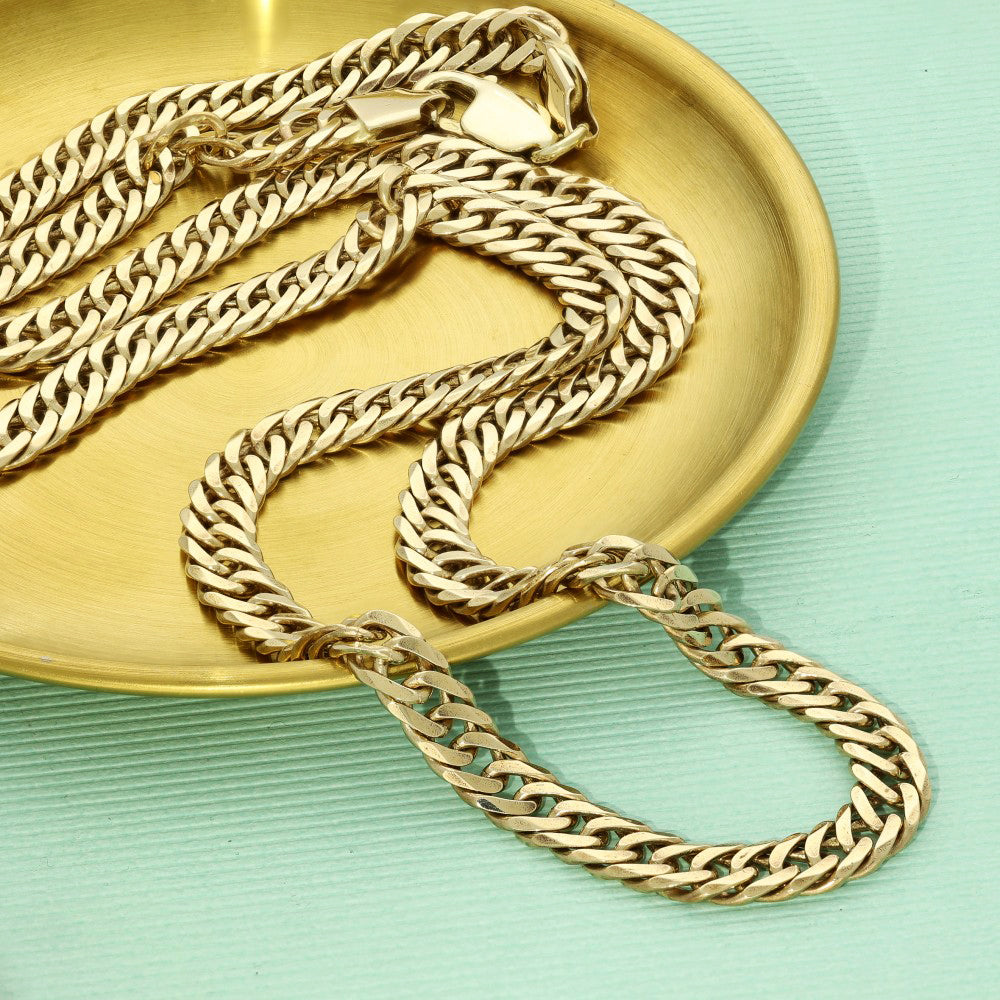 Pre-owned 9ct Yellow Gold Double Curb Link Chain Necklace 24
