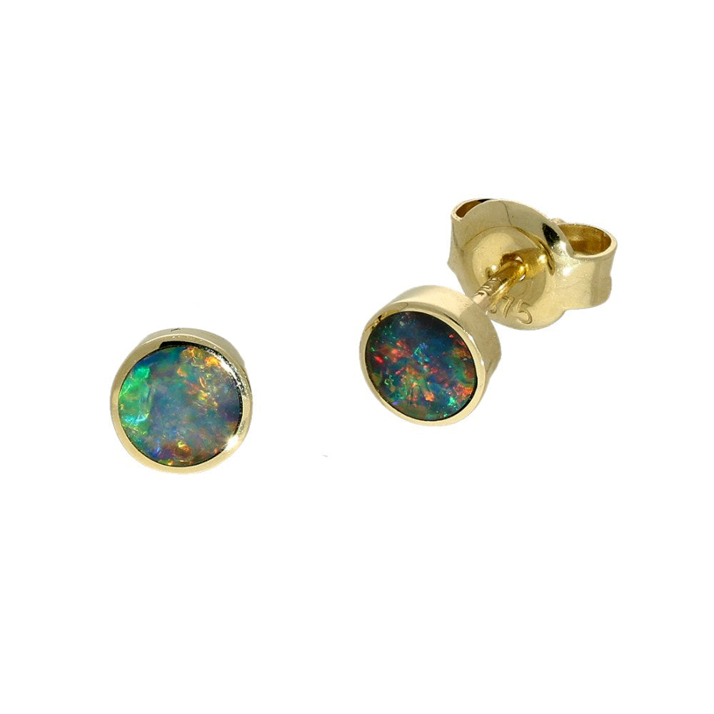 9ct Yellow Gold Opal Doublet 5mm Stud Earrings