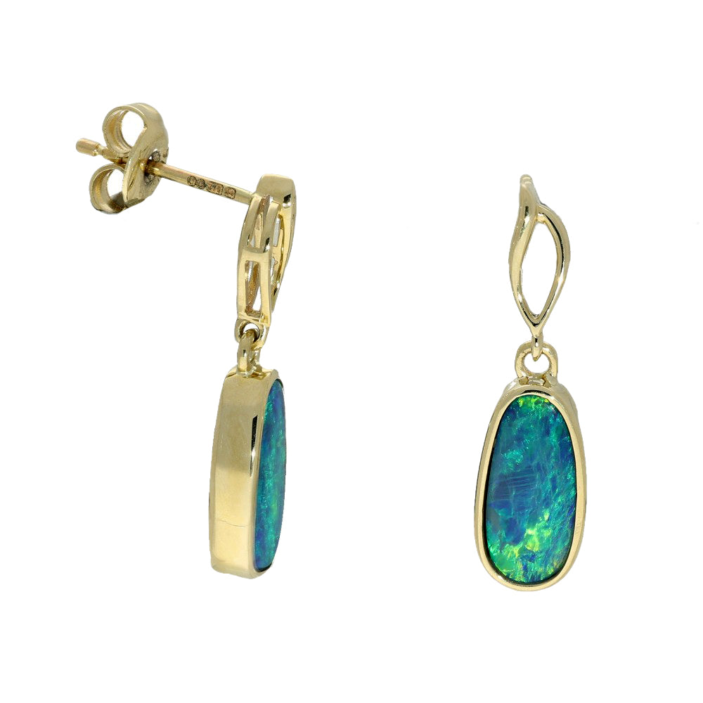 9ct Yellow Gold Freeform Opal Doublet Drop Earrings