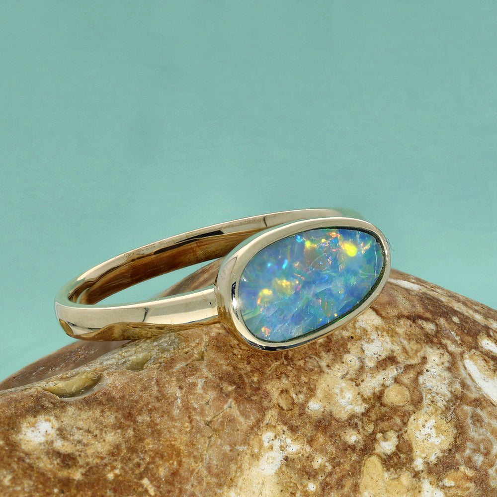 9ct Yellow Gold Freeform Opal Doublet Ring