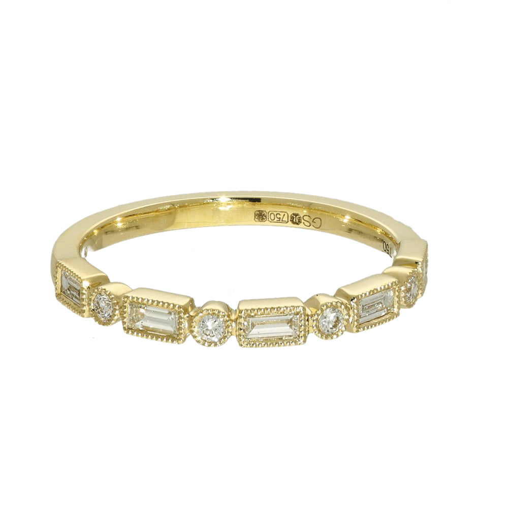 18ct Yellow Gold 0.25ct Milgrain Mix Cut Diamond Half Eternity Ring
