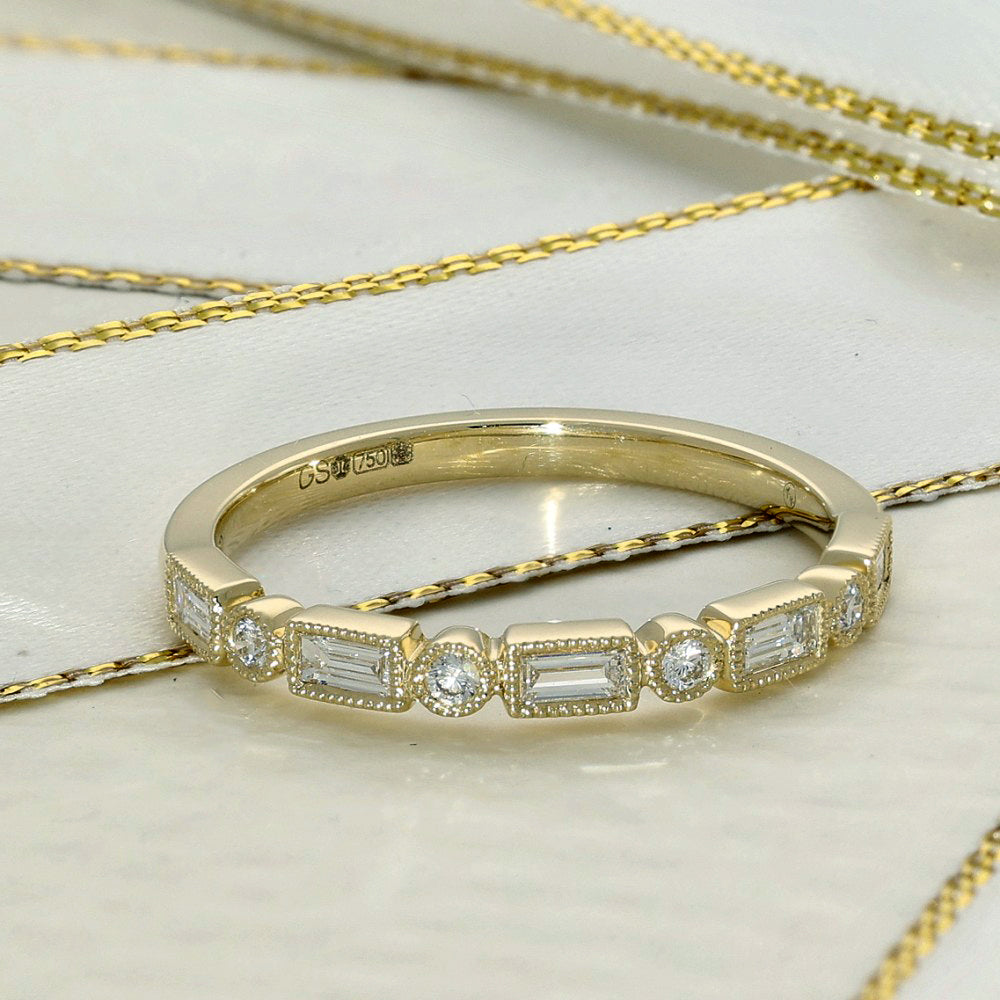 18ct Yellow Gold 0.25ct Milgrain Mix Cut Diamond Half Eternity Ring