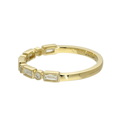 18ct Yellow Gold 0.25ct Milgrain Mix Cut Diamond Half Eternity Ring