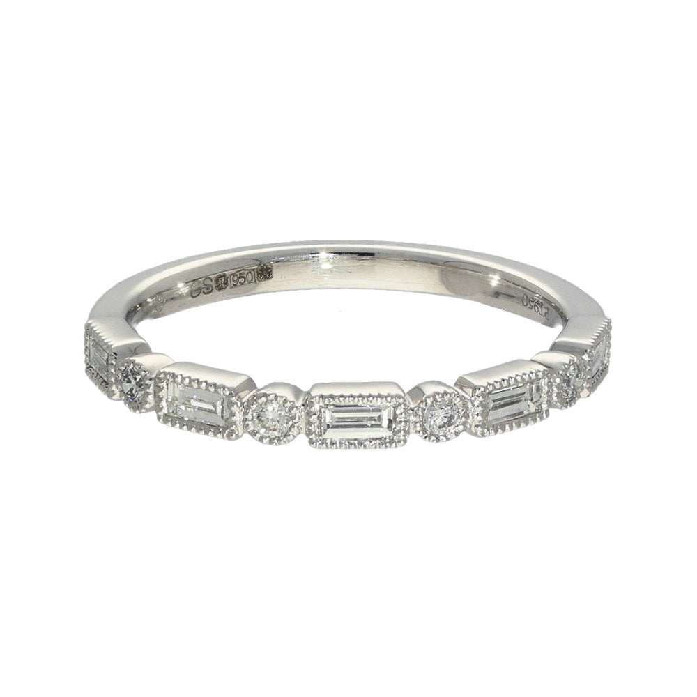 Platinum 0.25ct Milgrain Mix Cut Diamond Half Eternity Ring