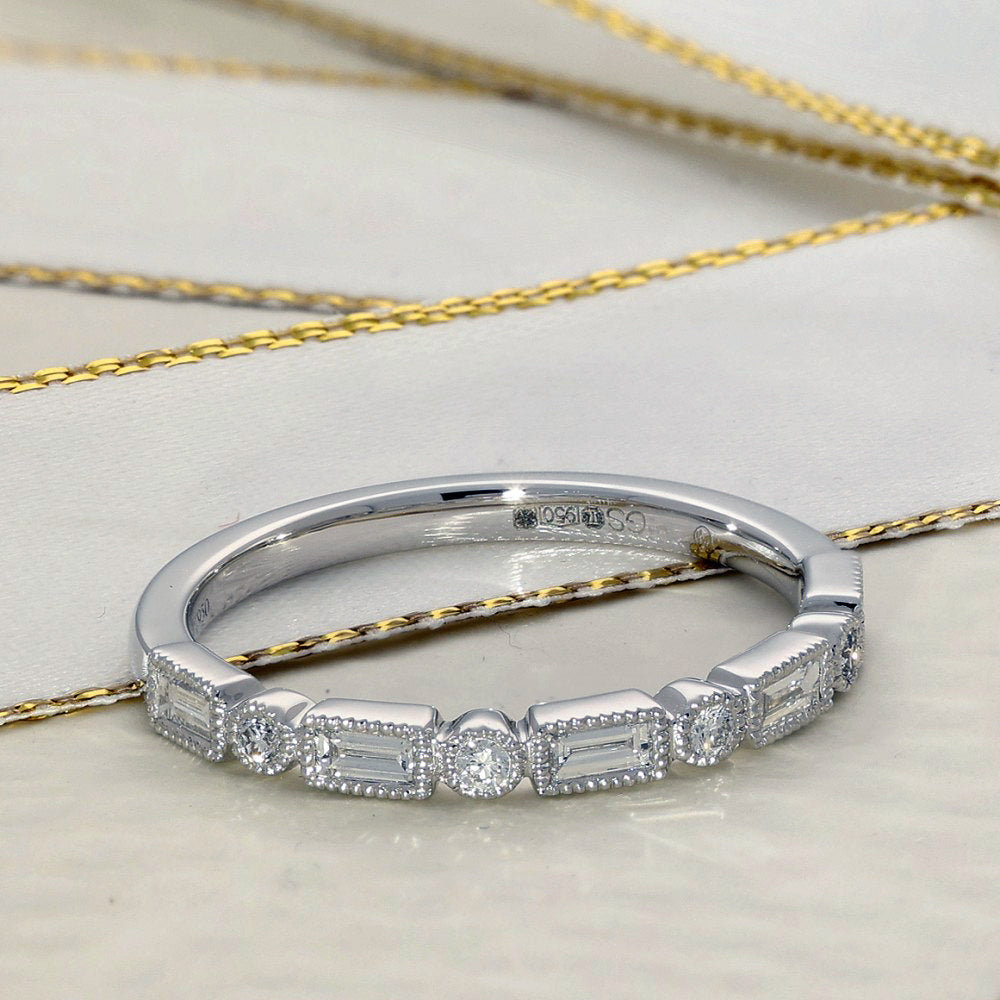 Platinum 0.25ct Milgrain Mix Cut Diamond Half Eternity Ring
