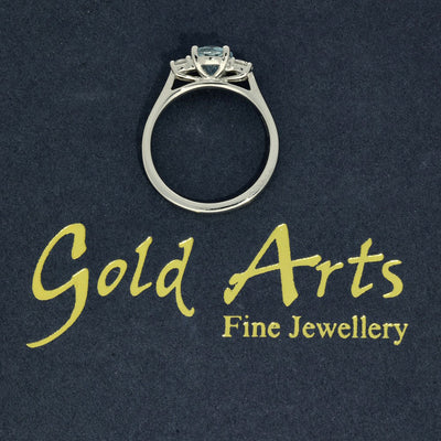 Platinum Oval Cut Aquamarine and Diamond Trilogy Ring