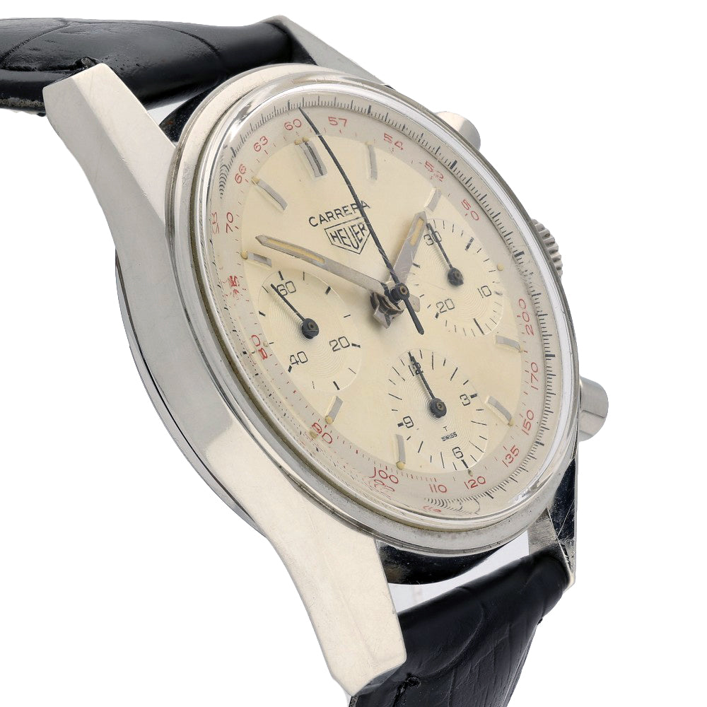 Pre-owned Heuer 2447t Vintage Chronograph Ivory Watch