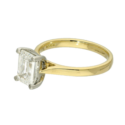 18ct Yellow Gold Laboratory-Grown 2ct Emerald Cut Diamond Solitaire Ring