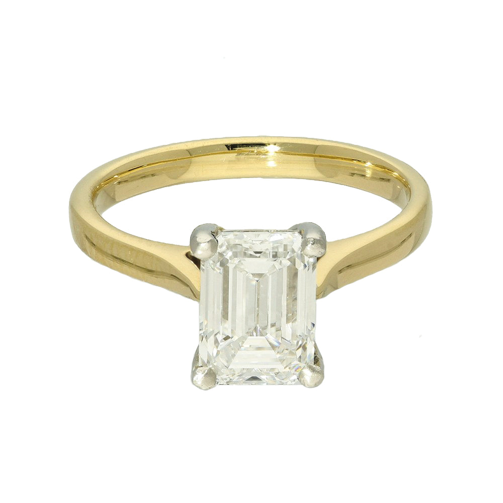 18ct Yellow Gold Laboratory-Grown 2ct Emerald Cut Diamond Solitaire Ring