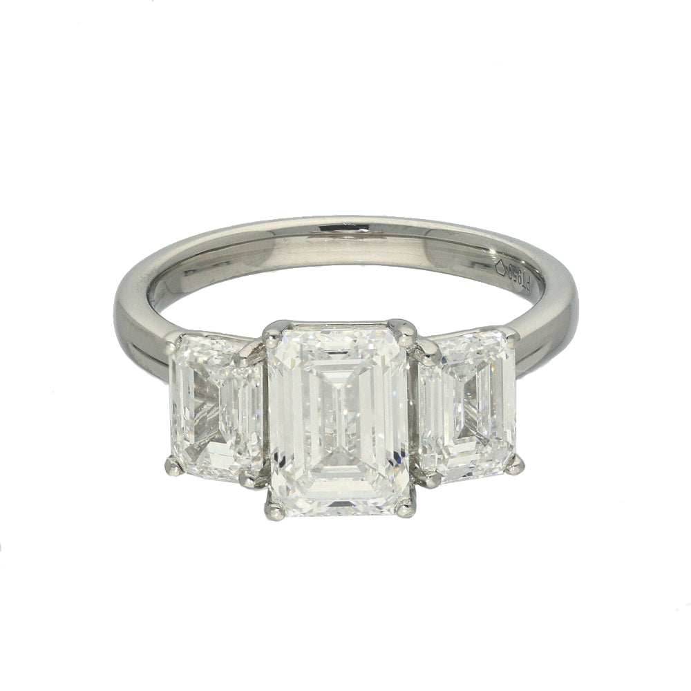 Platinum Laboratory-Grown Diamond 3.69ct Emerald Cut Trilogy Ring