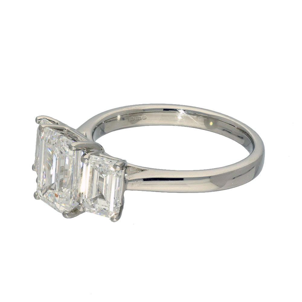 Platinum Laboratory-Grown Diamond 3.69ct Emerald Cut Trilogy Ring