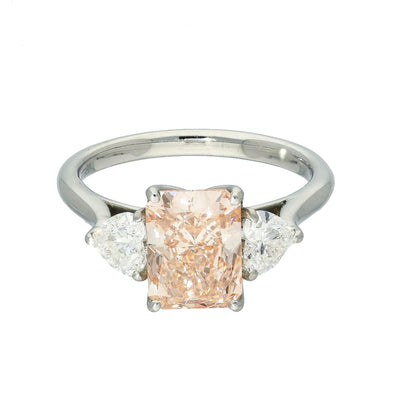 Platinum Laboratory-Grown Diamond Pink Radiant with Heart Cuts Trilogy Ring