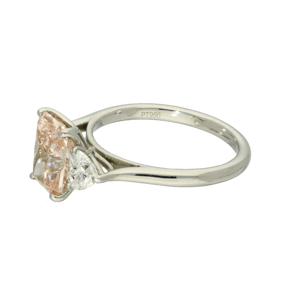 Platinum Laboratory-Grown Diamond Pink Radiant with Heart Cuts Trilogy Ring