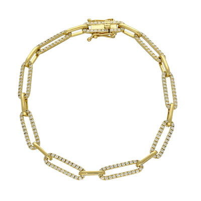 9ct Yellow Gold 1.40ct Pave Diamond Paperclip Link Bracelet