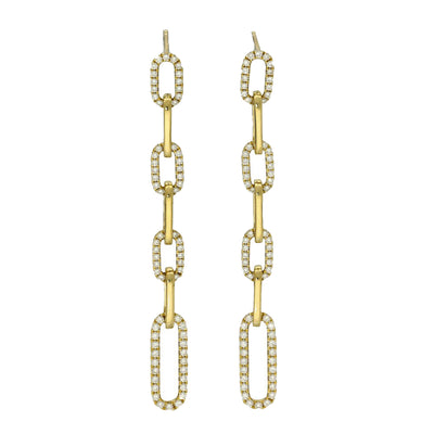 9ct Yellow Gold Pave Diamond Paperclip Drop Earrings