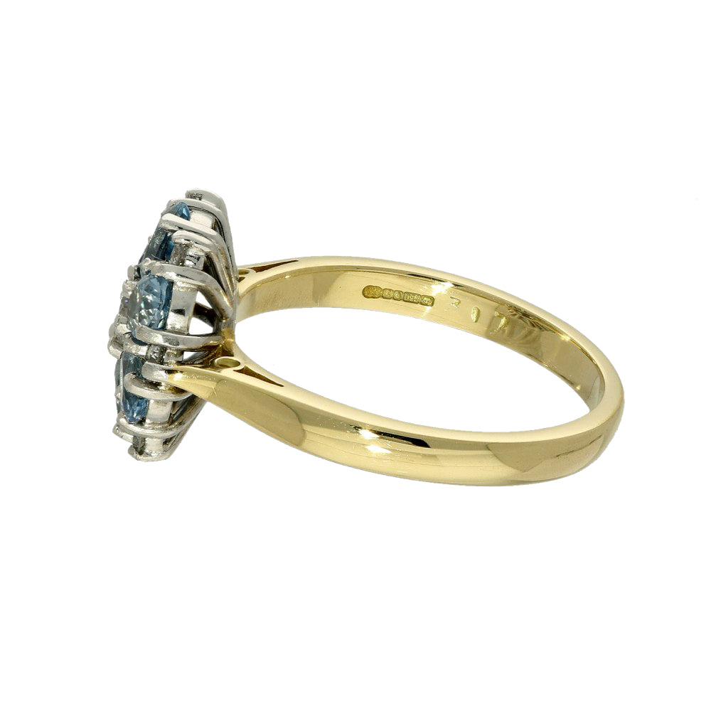 18ct Yellow Gold Aquamarine & Diamond Cluster Ring
