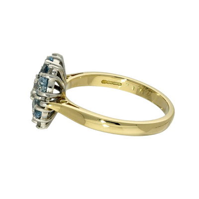 18ct Yellow Gold Aquamarine & Diamond Cluster Ring