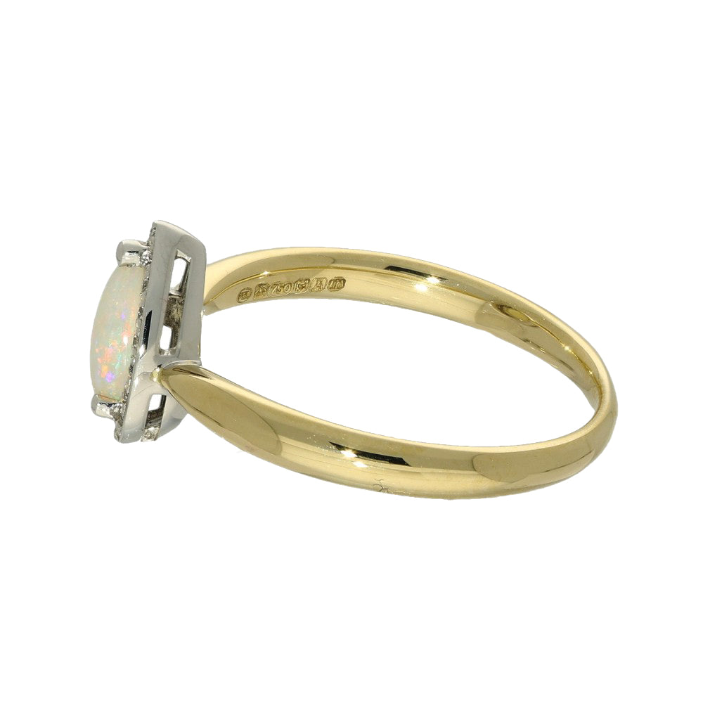 18ct Yellow Gold Opal and Diamond Teardrop Halo Ring