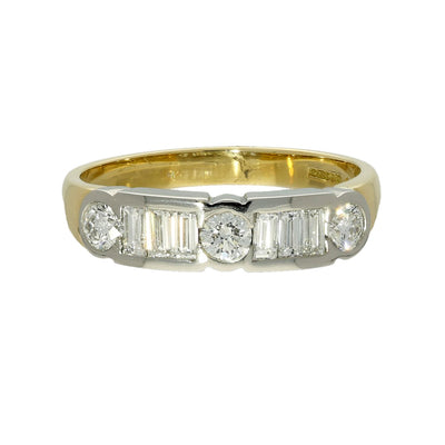 18ct Yellow Gold Mix Cut Diamond Rub-Over Half Eternity Ring