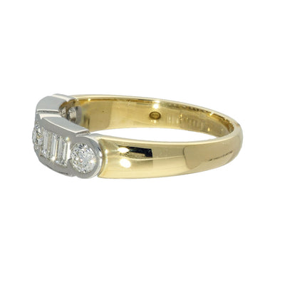 18ct Yellow Gold Mix Cut Diamond Rub-Over Half Eternity Ring