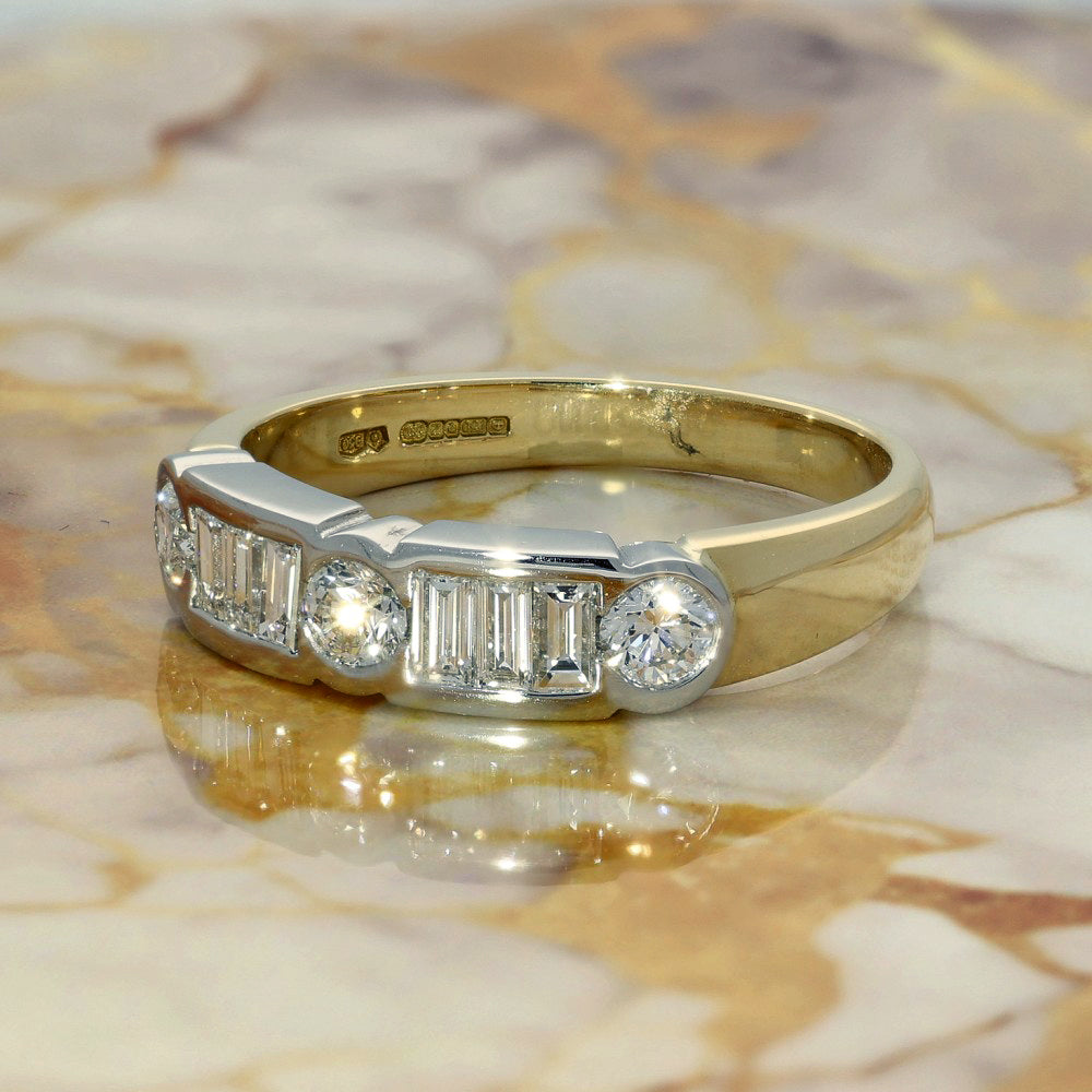 18ct Yellow Gold Mix Cut Diamond Rub-Over Half Eternity Ring