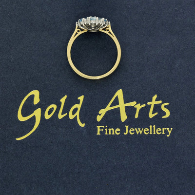 18ct Yellow Gold Aquamarine & Diamond Cluster Ring