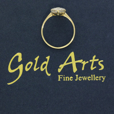 Antique 18ct Yellow Gold 1ct Pave Set Old Cut Diamond Navette Ring