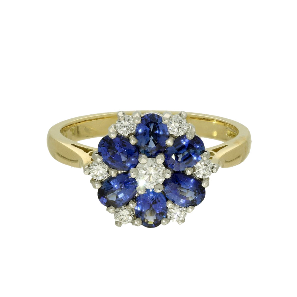 18ct Yellow Gold Sapphire & Diamond Cluster Ring