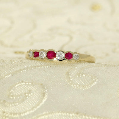 9ct Yellow Gold Ruby & Diamond 7-Stone Half Eternity Ring