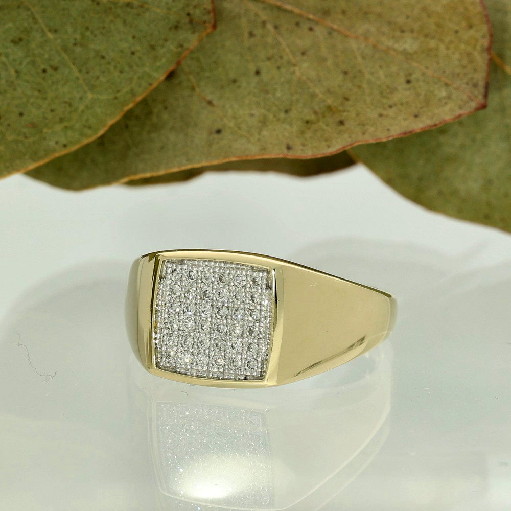 9ct Yellow Gold Pave Diamond Signet Ring