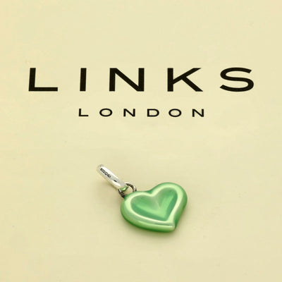 Pre-loved Links of London Silver Green Enamel Thumbprint Heart Charm