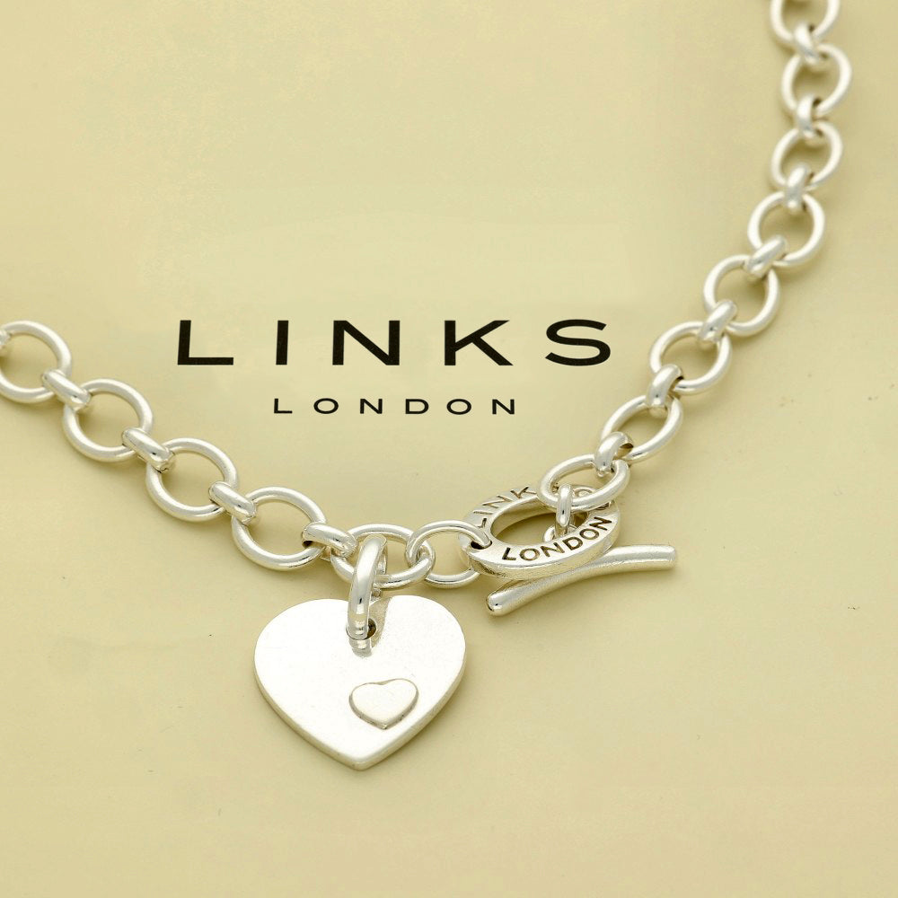 Pre-loved Links of London Silver Classic T-Bar Necklace Heart