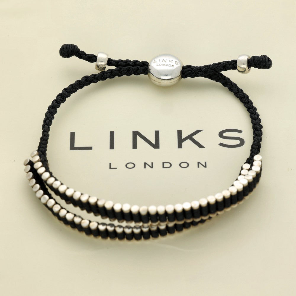 Pre-loved Links Of London Silver Double Black Friendship Bracelet