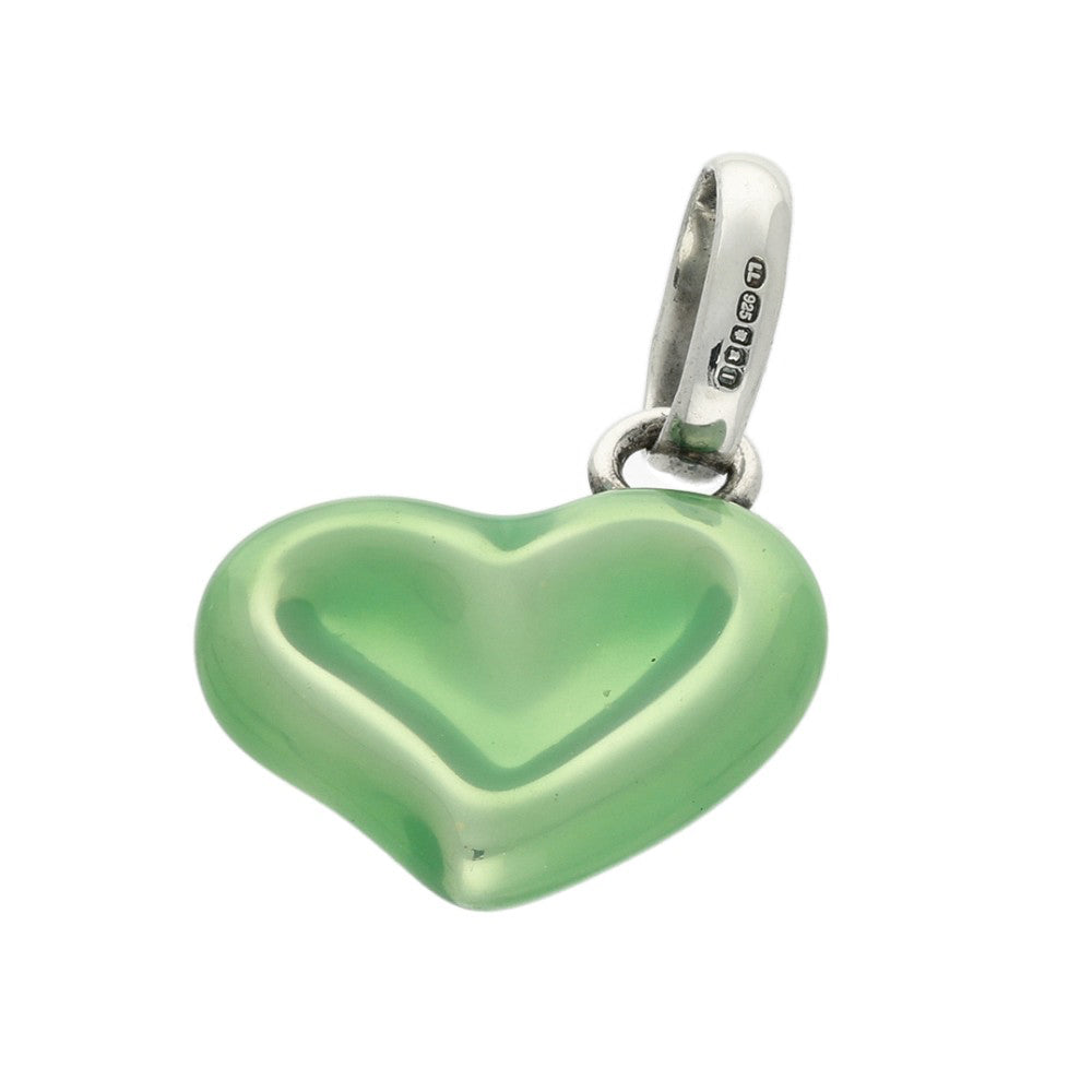 Pre-loved Links of London Silver Green Enamel Thumbprint Heart Charm