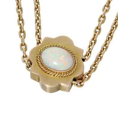 Antique 15ct Rose Gold Opal Long Chain Necklace