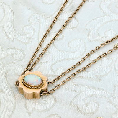 Antique 15ct Rose Gold Opal Long Chain Necklace