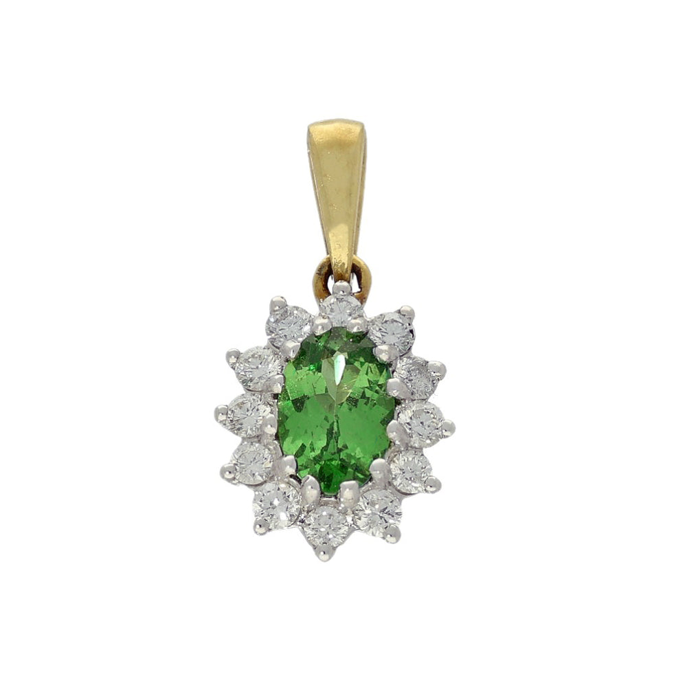 18ct Yellow Gold Tsavorite Garnet & Diamond Halo Pendant