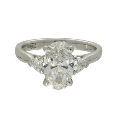 Platinum Laboratory-Grown Diamond 2ct Oval with Heart Cuts Trilogy Ring