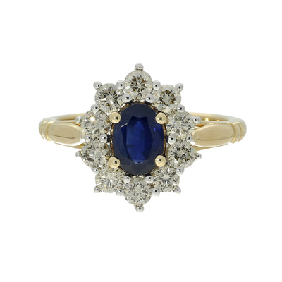 9ct Yellow Gold Oval Sapphire and Diamond Cluster Ring