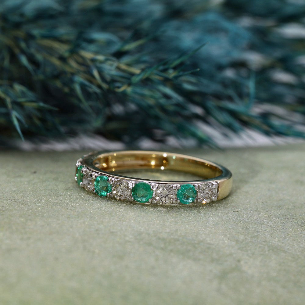 9ct Yellow Gold Emerald & Diamond Half Eternity Ring