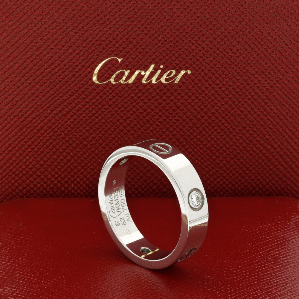 Pre-loved 18ct White Gold Cartier Diamond Love Ring 3 Diamonds Size 62