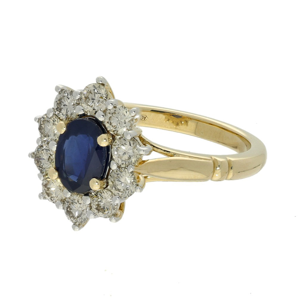 9ct Yellow Gold Oval Sapphire and Diamond Cluster Ring