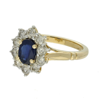 9ct Yellow Gold Oval Sapphire and Diamond Cluster Ring