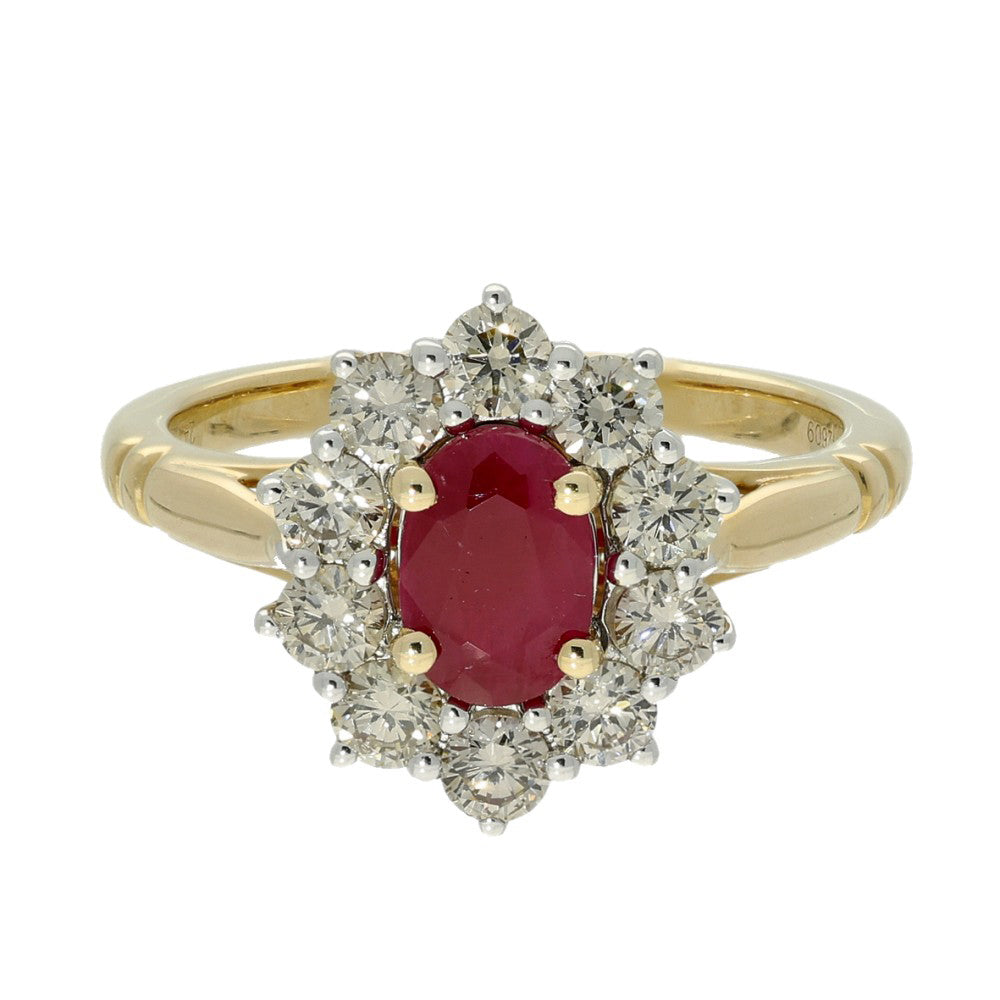 9ct Yellow Gold Oval Ruby and Diamond Cluster Ring