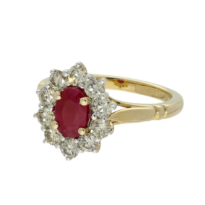 9ct Yellow Gold Oval Ruby and Diamond Cluster Ring
